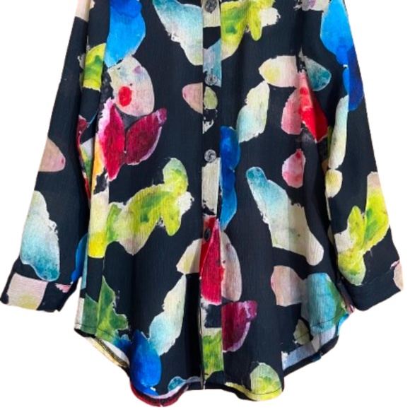 DAMEE Women’s Vibrant Multi Abstract Print Button Down Shirt Sz-PL - Picture 3 of 7